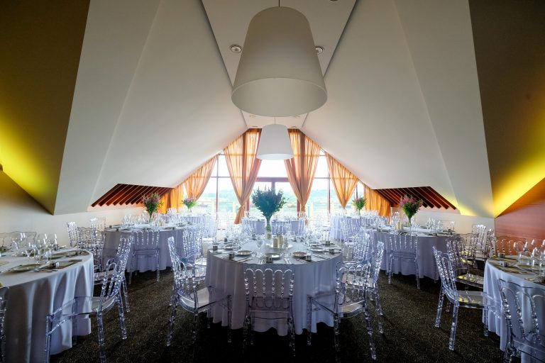 Banquet hall at Capitals Golf Club set up for a formal dinner